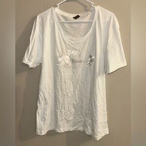 Women’s‎ Size XL Hawaii Bedazzled Embroidered Flowers White Short Sleeve T-Shirt